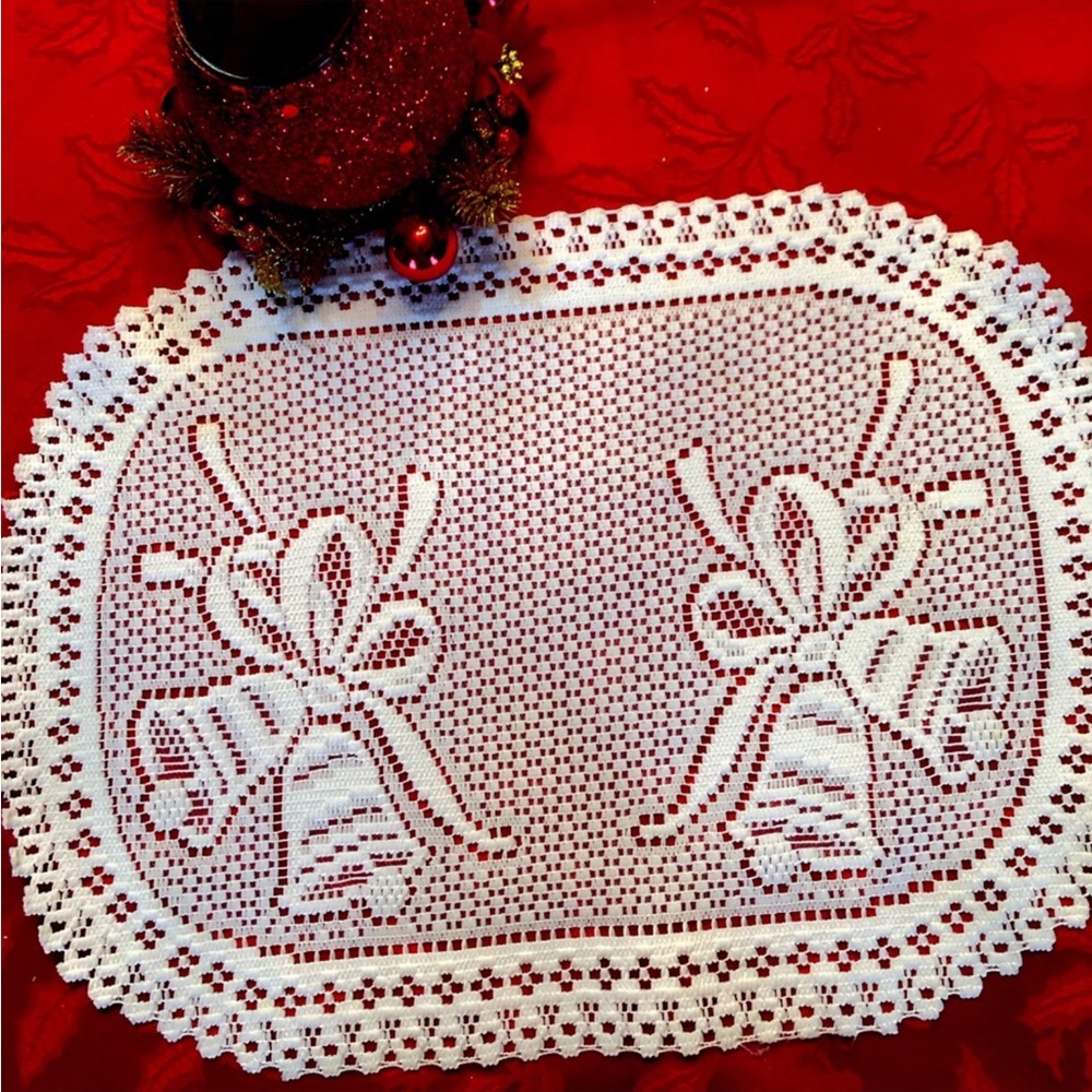 Set of Vintage White Lace Christmas Placemats